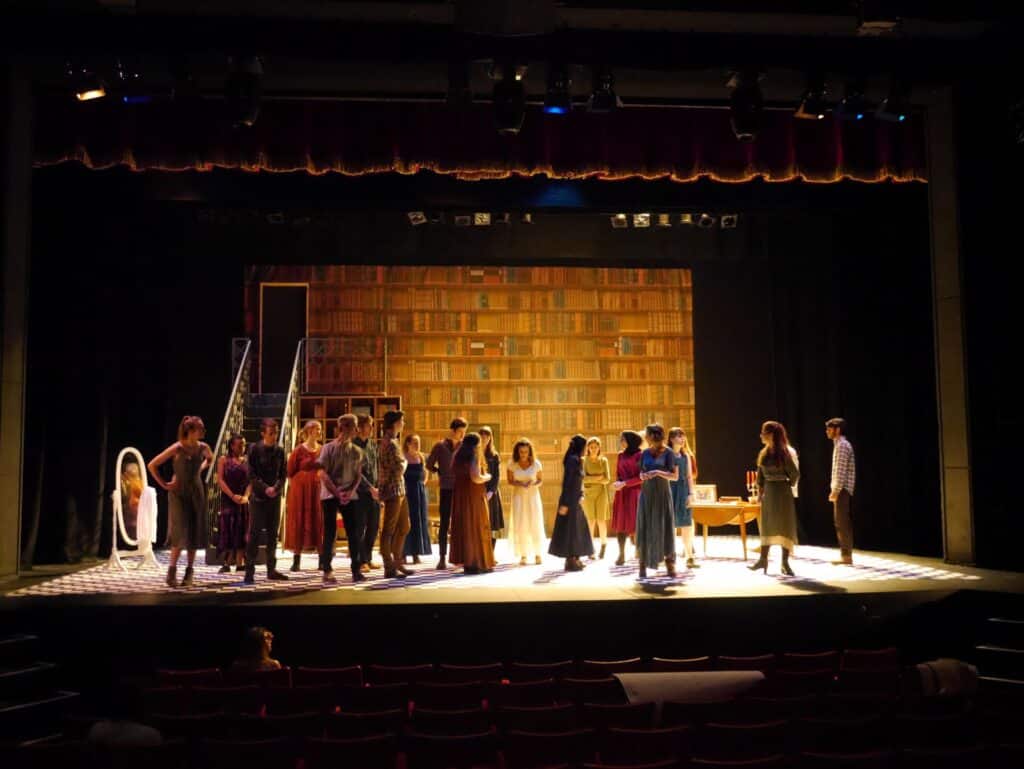 actors on stage for the dress rehearsals for the Warwick Ancient Drama Festival performance of Medea