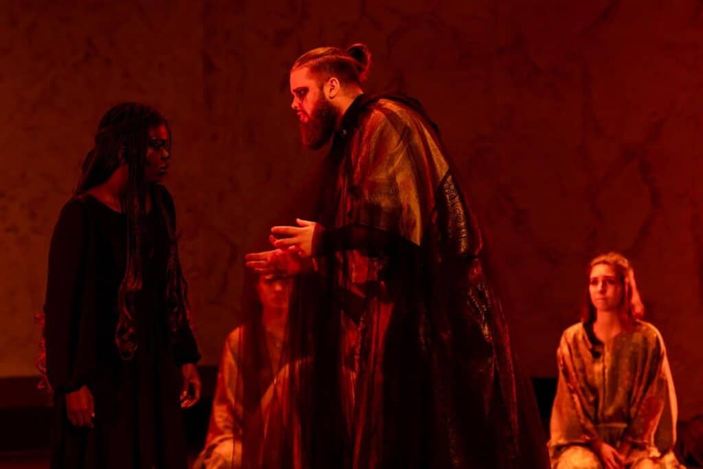 still of protagonists on stage at Warwick Ancient Drama Festival performing in Aeschylus' The Persians