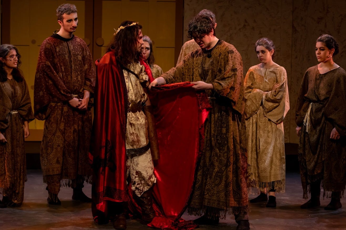 still of protagonists on stage at Warwick Ancient Drama Festival performing in Aeschylus' The Persians