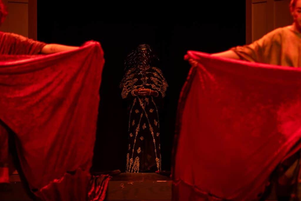 still of protagonist on stage at Warwick Ancient Drama Festival performing in Aeschylus' The Persians
